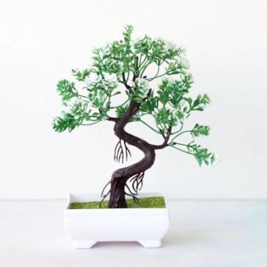 Imagem de Bonsai Artificial com Vaso – Planta Decorativa de Pinheiro e Flores para Casa, Escritório e Jardim(Branco)