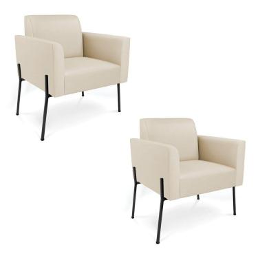 Imagem de Poltrona Pé De Ferro Preto Kit 2 Para Recepção Marisa Corino Bege D03 - D'rossi