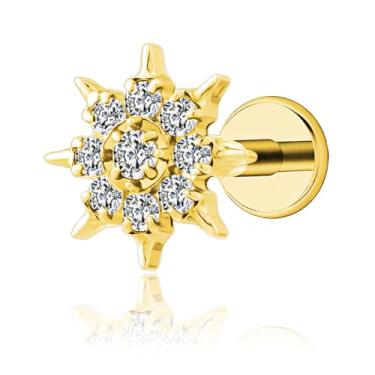 Imagem de FLORA PIERCING LABRET TITÂNIO PVD REDONDO COM ZIRCÔNIA CRAVEJADA PIERCING ORELHA TRAGUS HELIX CONCH MODA FEMININA 1.2X8 (DOURADO)