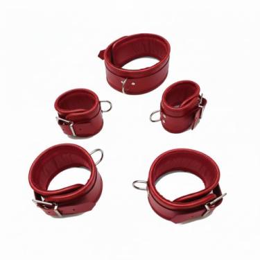 Imagem de Conjunto de Algemas Almofadadas AL032 Couro Legítimo - Blood Art, Verm