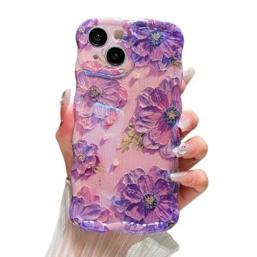 Imagem de Sayoaho Capa projetada para iPhone 14 Plus/15 Plus, linda moldura ondulada encaracolada, pintura a óleo retrô colorida, estampa brilhante, feixe de laser, compatível com capa para iPhone (iPhone