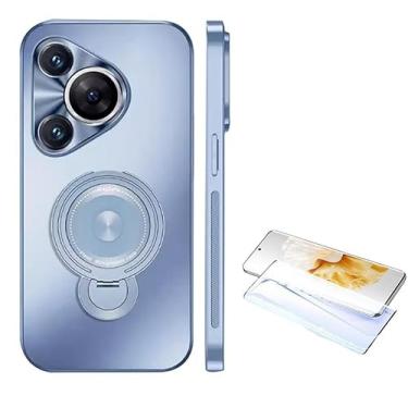 Imagem de Capa para celular compatível com Huawei Pura 70 Pro+ com tudo incluído, ultrafina, proteção total para Huawei Pura 70, capa com suporte giratório fosco (azul claro, Huawei Pura 70Pro)