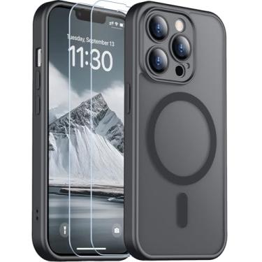 Imagem de SPIDERCASE Capa magnética para iPhone 13 Pro Max, capa fosca translúcida com 2 peças de protetor de tela de vidro temperado antiarranhões e impressão digital fina para iPhone 13 Pro Max de 6,7
