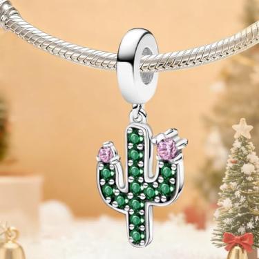 Imagem de 1 peça prata elegante bonito cacto berloque contas adequadas para mulheres, faça você mesmo e roupa diária combinando joias decoração presente para mãe, 8.96*22.2mm, Prata, Sem Pedra Preciosa