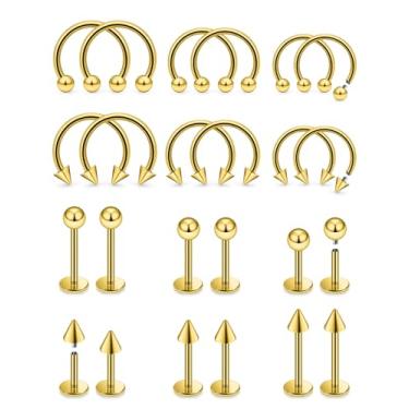 Imagem de Dyknasz Anéis labiais de aço cirúrgico com rosca interna, joias de vários tamanhos, anéis de ferradura de nariz, septo, ferradura, argola de cobra, piercing de mordida de cobra, joia para mulheres e