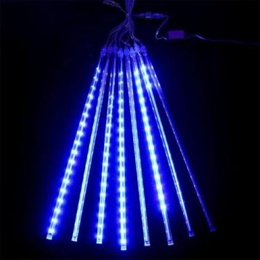 Imagem de Pisca Pisca Natal Cascata Tubos Pisca Pisca Led Natal Queda 50cm C/ 8 Tubos, Essencial para Jardins Românticos(Azul)