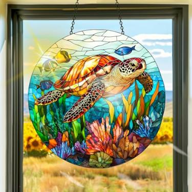 Imagem de Acrílico colorido, apanhador de sol, decoração de janela suspensa de tartaruga, arte de parede de arco-íris, para sala de estar, quarto, varanda, interior e exterior, jardim, enfeites de Natal 19 x 19