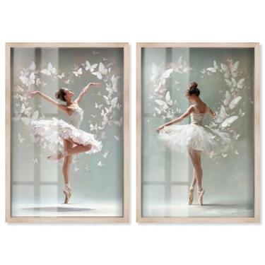 Imagem de Blush Pink Ballet Reverie Conjunto de 2 painéis Shadowbox Print Glam Wall Art por Art Remedy, moldura preta, 53 x 78 cm