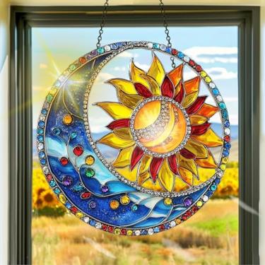 Imagem de Apanhador de sol de acrílico colorido, apanhadores de sol, lua e decoração de janela, arte de parede de arco-íris, para quarto, varanda, interior e exterior, jardim, enfeites de Natal, decoração 19 x
