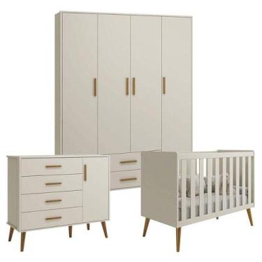 Imagem de Quarto De Bebê Isis 4 Portas Areia Acetinado - Reller - RELLER MÓVEIS