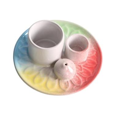 Imagem de IEUDNS Porta-incenso de Sálvia E, Queimador de Incenso 4 em 1, de Mesa, Suporte para Velas E Aromas, Incensário de Cerâmica para Meditação E Larei, Colorido