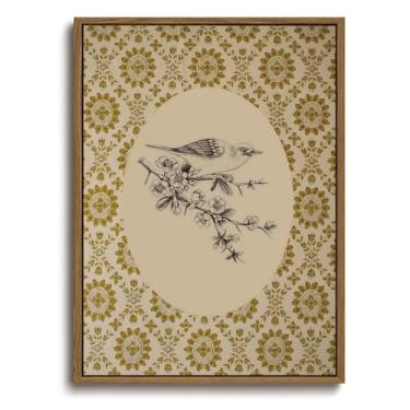 Imagem de KISSFOX Arte de parede emoldurada vintage Boho botânica floral desenho de pássaro impressões de arte em tela imagens de casa de fazenda rústica decoração de parede cottagecore pinturas antigas arte