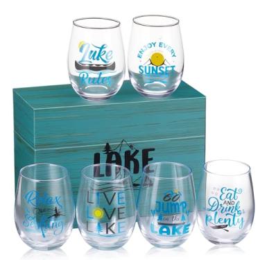 Imagem de Qinyoung 7 peças de presentes para casa do lago 590 ml, taças de vinho sem haste com caixa inspirada no lago, presentes de vida de barco