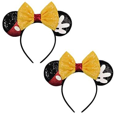 Imagem de FANYITY Orelhas de fantasia da Minnie, 2 faixas de cabeça para orelhas de Mickey para meninas e mulheres, tamanho livre (laço amarelo 2)