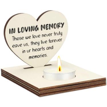Imagem de In Loving Memory Castiçal de coração, suporte de luz de chá memorial de madeira para perda de um ente querido, presente de luto de simpatia, decoração de casa de lembrança de lembrança, em visor de