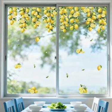 Imagem de ANATTASOUL Adesivos de janela estática de limão, 1 folha reutilizável para vidro, adesivo de janela dupla face removível de 120 cm x 30 cm para decoração de quarto, escritório, casa