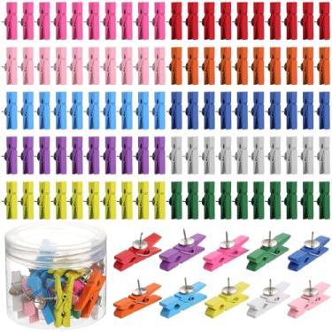 Imagem de 240 peças de pinos de pressão com clipes de madeira, tachas, decoração boho para quadro de cortiça, quadro de avisos, tachinhas coloridas para polegar, clipes de madeira para professores, escola