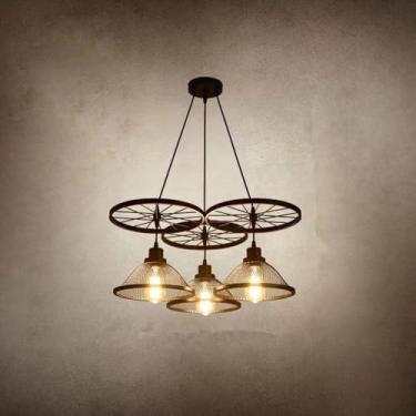 Imagem de Lustre retrô americano com LED, estilo industrial, criativo, para sala de estar, restaurante, quarto, casa de campo, loft, loja de roupas, lan house, bar, luminária pendente (GAA 3 lâmpadas)