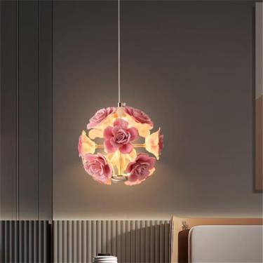 Imagem de Luminária pendente contemporânea em formato de rosa para cabeceira, com LED, estilo campestre americano, em cerâmica, ideal para restaurantes, quartos, bares, balcões, vestiários e corredore