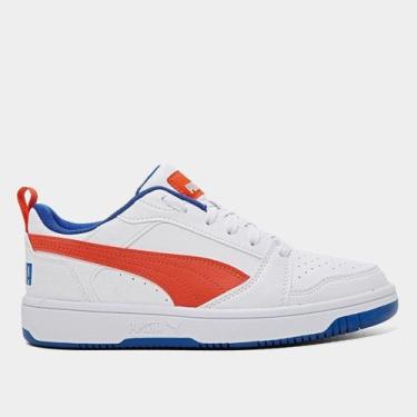 Imagem de Tênis Infantil Puma Rebound V6, Branco, Vermelho, 36