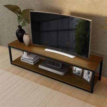 Imagem de Rack Munique Estilo Industrial KLM Móveis, Amadeirado com Preto