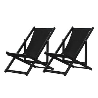 Imagem de Espreguiçadeira Preguiçosa Dobrável Madeira Maciça Envernizada Preta S