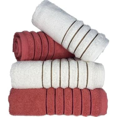 Imagem de Toalha de Banho Gigante, Kit 4 Toalhas (02 Banho e 02 Rosto) Jogo de Toalhas Algodão Grande 75cm X 130cm 460g(BRANCO E TERRACOTA)