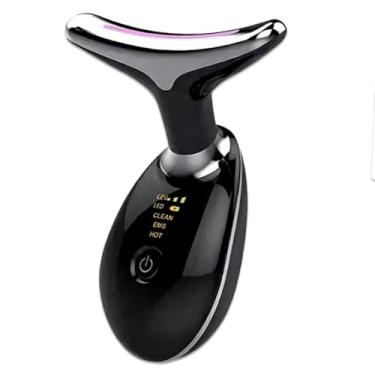 Imagem de Massageador Facial LED 7 Cores - Modos, Aparelho Anti-Rugas para Rosto e Pescoço, Tratamento Estético Vibratório com Luz LED Para Elevação da Pele Lifting Bivolt Recarregável (Preto)