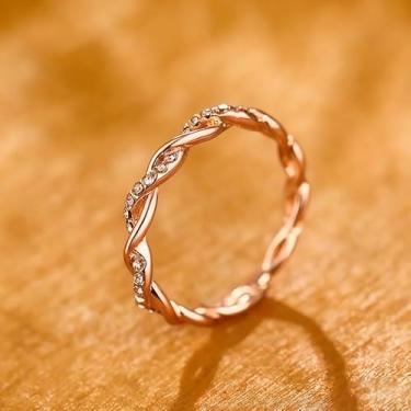 Imagem de Anel de eternidade de corda torcida, aliança empilhável de zircônia cúbica delicada, joia de noivado de casamento para mulheres, 8, Aço inoxidável, Sem pedra preciosa