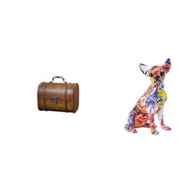 Imagem de MotiveTech Caixa Organizadora de Joias Vintage de Madeira com Escultura de Estátua de Cachorro Colorida, Artesanato Multicolorido, Decorativo para Guardar An