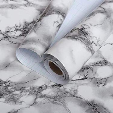 Imagem de VEELIKE Papel de contato de mármore preto e branco moderno para bancadas à prova d'água papel de parede de mármore brilhante descasque e cole bancadas 40 x 395 cm, papel autoadesivo para cozinha