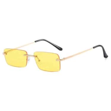 Imagem de JRLLFD Óculos de sol sem aro femininos, luxuosos, retrô, armação pequena, masculino, para áreas externas, UV400 (dourado e amarelo)
