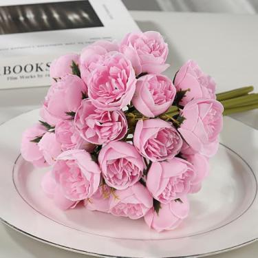 Imagem de Buquê de camélia artificial, arranjo de flores artificiais para decoração de casa (rosa)