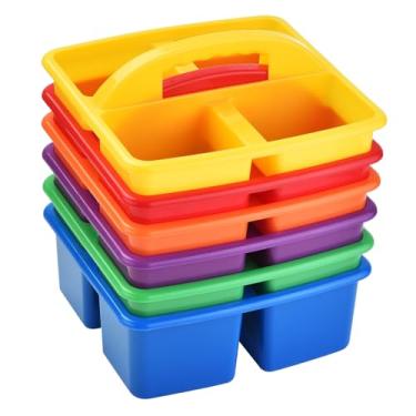 Imagem de PAKCHOICE Pacote com 6 organizadores de plástico para sala de aula com alça, quatro compartimentos iguais, suporte de armazenamento para professores para organização de sala de aula, mesa, escritório
