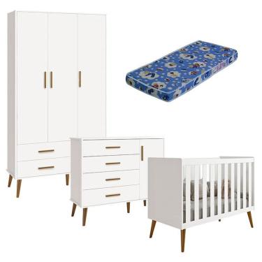 Imagem de Quarto De Bebê Isis 3 Portas Branco Acetinado Com Colchão Ortobom - Reller