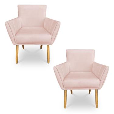Imagem de Kit 2 Poltronas Decorativa Leticia Suede Rosa Bebê Pés Palito Castanho - Pallazio