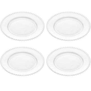 Imagem de Conjunto 4 Pratos Rasos de Jantar em Cristal Wolff Pearl 28cm Transparente com Borda
