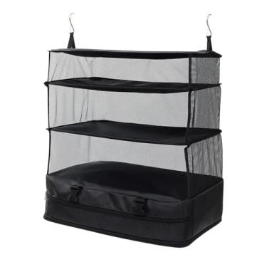 Imagem de Fenteer Organizador de bagagem de mão com prateleiras suspensas para viagem, organizador de armário suspenso para quarto, Preto