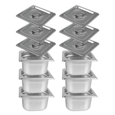 Imagem de Kit 6 Cuba Gastronômica Inox Gn 1/6 100mm Com Tampa Gn 1/6 - Triboshop