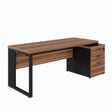 Imagem de Mesa Diretor Office 170-192cm Com Gaveteiro Pé Quadro Nogal-preto
