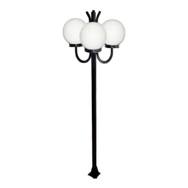 Imagem de Poste Luminária Globo P Triplo Braço Curvo Cima Preto 300Cm