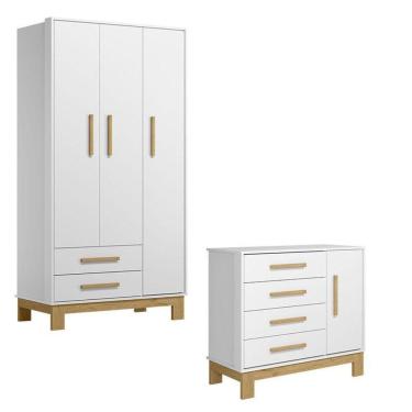 Imagem de Guarda Roupa 4340 E Cômoda 4355 Q Encanto Slim Branco Acetinado - Qmovi