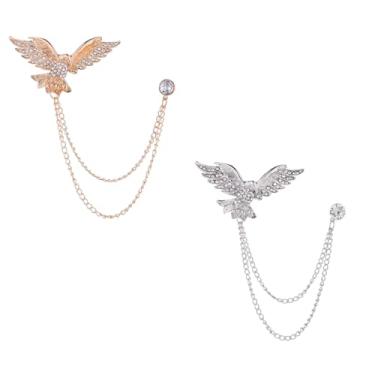 Imagem de KMYZQDV 2 pacotes de alfinetes de terno para homens, corrente de lapela de águia, acessórios de joias para ternos, broches de ouro e prata, para terno, camisa, chapéu, alfinete, moda para cavalheiros