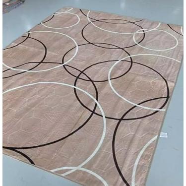 Imagem de Tapete Veludo, 2007 Geométrico com fundo bege claro, 3D, 200x240 cm, Marrom e Bege, Antiderrapante, Indiano, Base Alta Densidade, para Sala de Estar