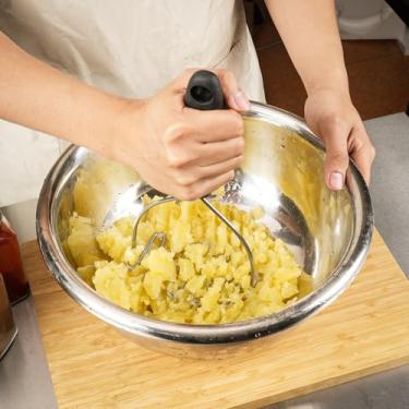 Imagem de Espremedor de batatas, triturador de arame de aço inoxidável, utensílio de triturador de alimentos, triturador manual, purê de frutas, preto, 26 cm