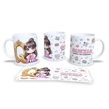 Imagem de Caneca Personalizada Anime Kawaii, Porcelana Branca, Design Amanda Dorama, Decorada com Ilustração Chibi e Padrões Fofos (q)
