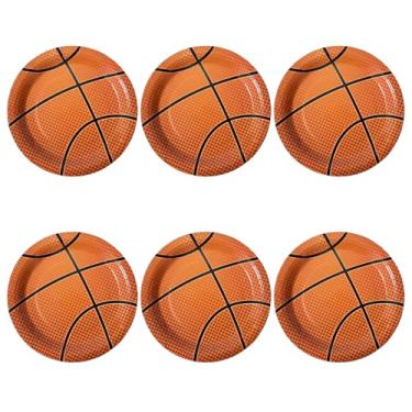 Imagem de NOVIPEROW 60 peças de pratos de festa esportiva, pratos de papel esportivos descartáveis, pratos de basquete para fãs de esportes chá de bebê decorações de festa de aniversário (18 cm, basquete)