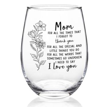 Imagem de Futtumy Thank You Mom Taça de vinho sem haste, presentes para mãe I Love You, presentes sentimentais exclusivos de aniversário, Dia das Mães, presente de taça de Dia das Mães da filha filho, 500 ml