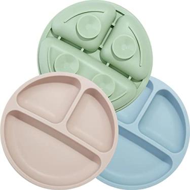 Imagem de PandaEar Prato de bebê de silicone antiderrapante jogo americano infantil com ventosas - pratos de bebê com suporte dividido prato infantil - sem BPA - pacote com 3 - lava-louças e micro-ondas seguro