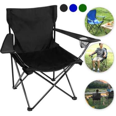 Imagem de Cadeira Camping Dobrável Praia Pesca Com Apoio de Braço e Porta Copo C